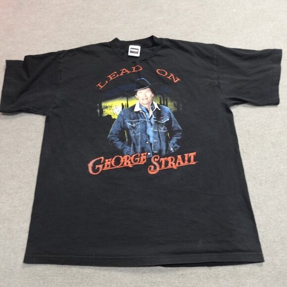 Vintage George Strait Shirt XL Black Lead On Tour 1994 Double Sided